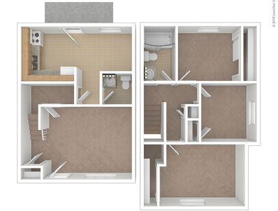 3 Bedroom Townhouse: Beds - 3: Baths - 1.5: SqFt Range - 500 to 500