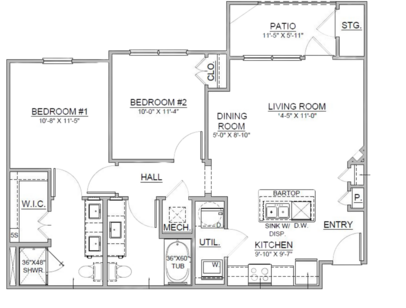 B1: Beds - 2: Baths - 2: SqFt Range - 960 to 960