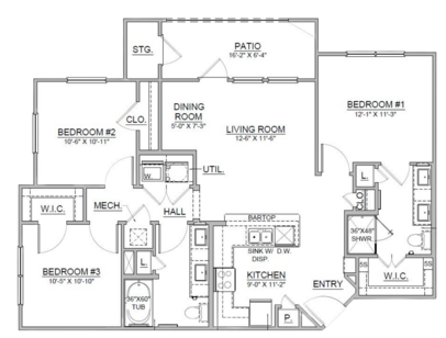 C1: Beds - 3: Baths - 2: SqFt Range - 1154 to 1154
