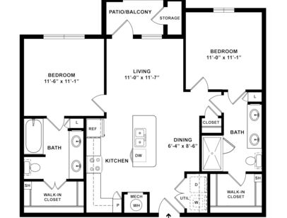 B1: Beds - 2: Baths - 2: SqFt Range - 960 to 960