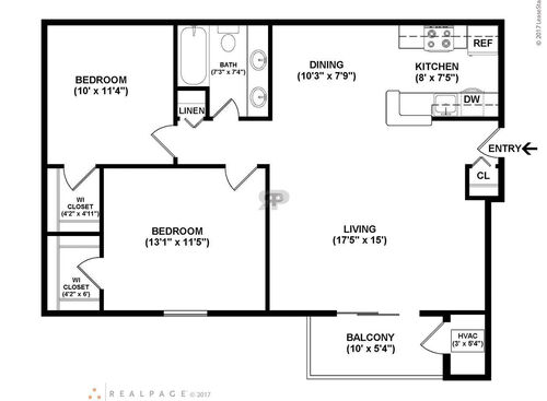 Spruce: Beds - 2: Baths - 1: SqFt Range - 937 to