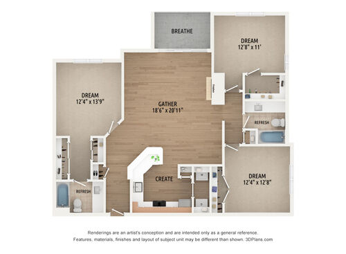 C1 3D Unfurnished Floorplan