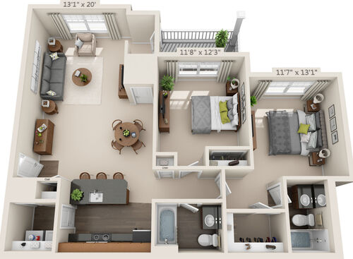 The Brio: Beds - 2: Baths - 2: SqFt Range - 1150 to 1150