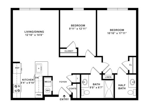 2A: Beds - 2: Baths - 1.5: SqFt Range - 928 to 928
