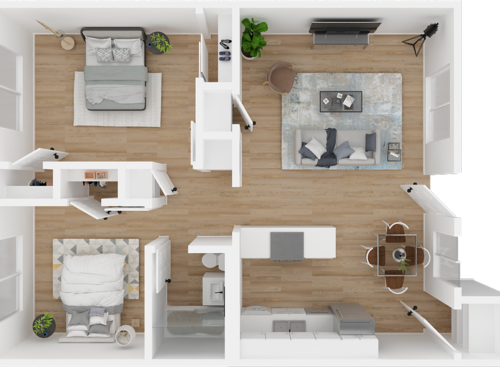 Two Bedroom: Beds - 2: Baths - 1: SqFt Range - 772 to 772