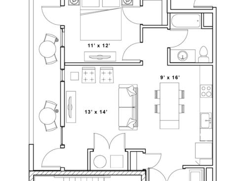 B: Beds - 1: Baths - 1: SqFt Range - 672 to 672