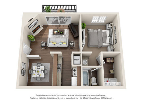 The Brazos: Beds - 1: Baths - 1: SqFt Range - 592 to 592