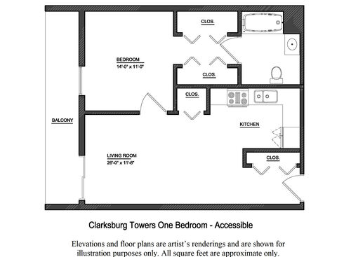 1 Bedroom: Beds - 1: Baths - 1: SqFt Range - 598 to 598