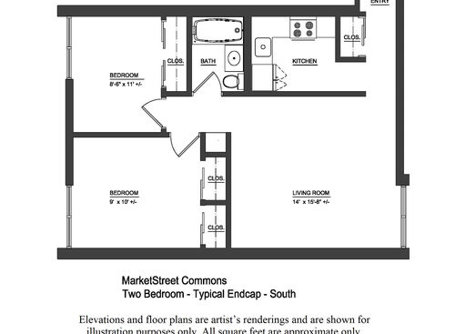 Two Bedroom: Beds - 2: Baths - 1: SqFt Range - 600 to 600