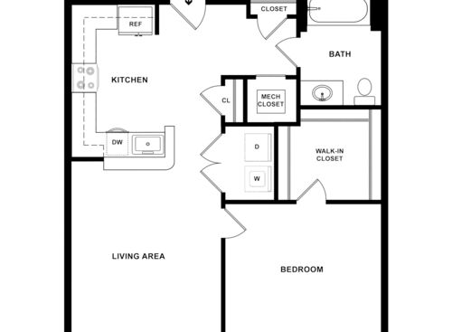 1 Bedroom, 1 Bath - A: Beds - 1: Baths - 1: SqFt Range - 614 to 646