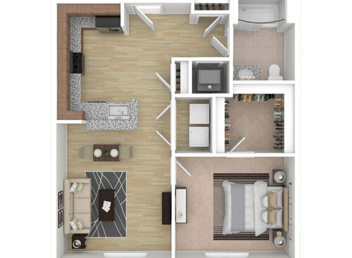 1 Bedroom, 1 Bath - A: Beds - 1: Baths - 1: SqFt Range - 614 to 646