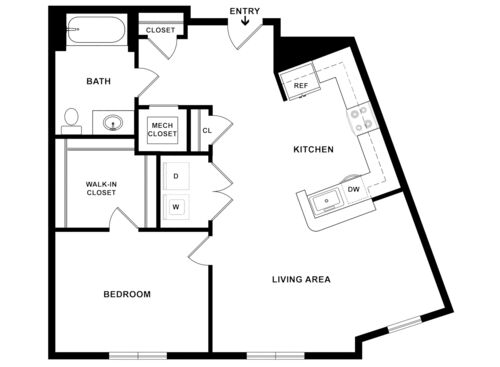 1 Bedroom, 1 Bath - B: Beds - 1: Baths - 1: SqFt Range - 667 to