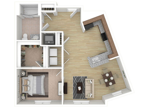 1 Bedroom, 1 Bath - B: Beds - 1: Baths - 1: SqFt Range - 667 to