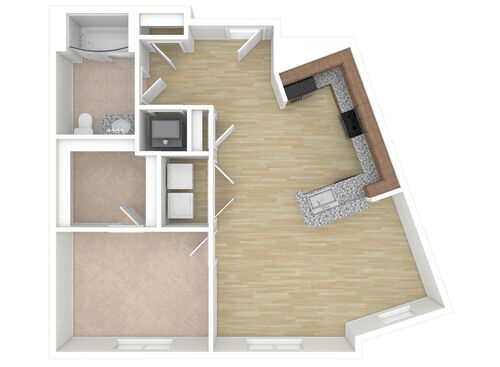 1 Bedroom, 1 Bath - B: Beds - 1: Baths - 1: SqFt Range - 667 to