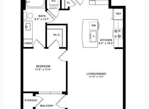 A160: Beds - 1: Baths - 1: SqFt Range - 715 to 715