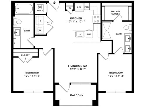 B160: Beds - 2: Baths - 2: SqFt Range - 865 to 865
