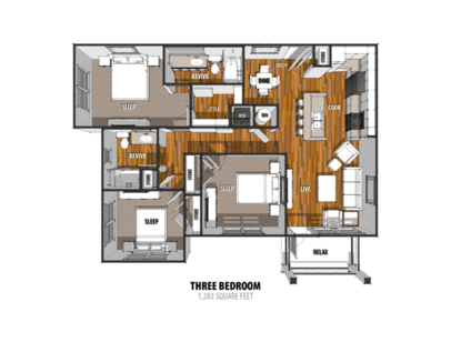 3B2B: Beds - 3: Baths - 2: SqFt Range - 1283 to 1283