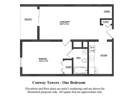 One Bedroom: Beds - 1: Baths - 1: SqFt Range - 576 to 576