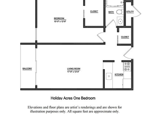1 Bedroom: Beds - 1: Baths - 1: SqFt Range - 608 to 608