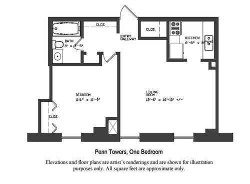 One Bedroom: Beds - 1: Baths - 1: SqFt Range - 500 to 695