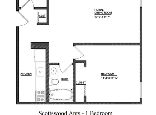 One Bedroom: Beds - 1: Baths - 1: SqFt Range - 588 to 588
