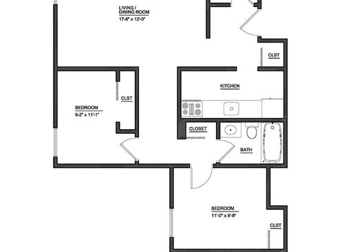 Two Bedroom: Beds - 2: Baths - 1: SqFt Range - 738 to 738