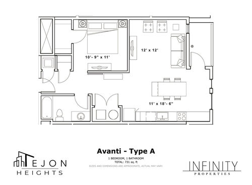 Avanti: Beds - 1: Baths - 1: SqFt Range - 733 to 733