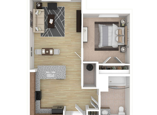 1 Bedroom - 1A: Beds - 1: Baths - 1: SqFt Range - 633 to