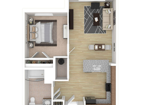 1 Bedroom - 1A-1: Beds - 1: Baths - 1: SqFt Range - 646 to