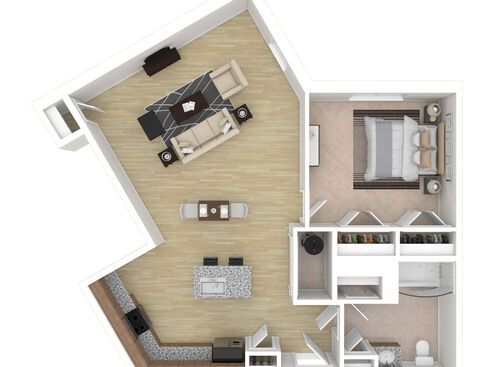 1 Bedroom - 1D: Beds - 1: Baths - 1: SqFt Range - 844 to