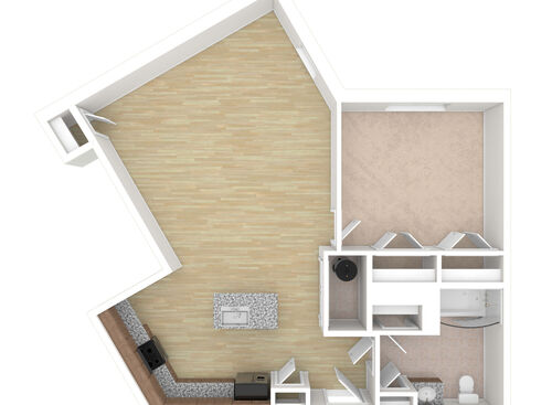 1 Bedroom - 1D: Beds - 1: Baths - 1: SqFt Range - 844 to