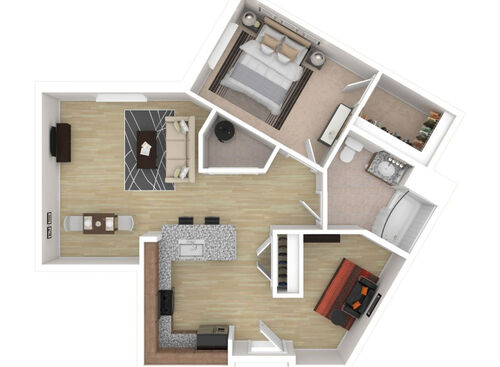 1 Bedroom - 1B1: Beds - 1: Baths - 1: SqFt Range - 844 to