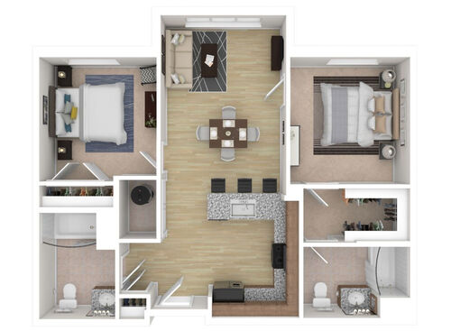 2 Bedroom - 2A: Beds - 2: Baths - 2: SqFt Range - 873 to