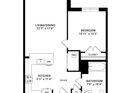 1 Bedroom - 1A: Beds - 1: Baths - 1: SqFt Range - 633 to 831