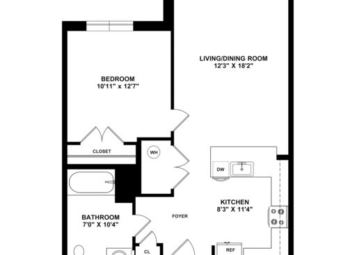 1 Bedroom - 1A-1: Beds - 1: Baths - 1: SqFt Range - 646 to 646