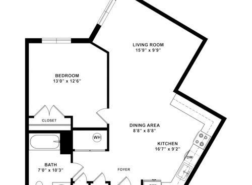 1 Bedroom - 1E: Beds - 1: Baths - 1: SqFt Range - 744 to 774