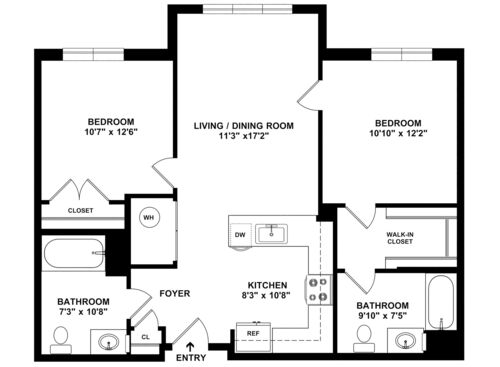 2 Bedroom - 2A: Beds - 2: Baths - 2: SqFt Range - 863 to 973