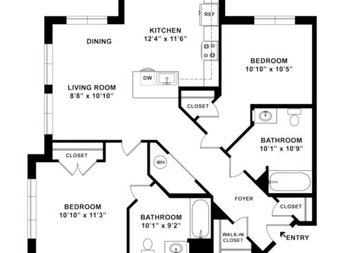 2 Bedroom - 2B: Beds - 2: Baths - 2: SqFt Range - 918 to 918