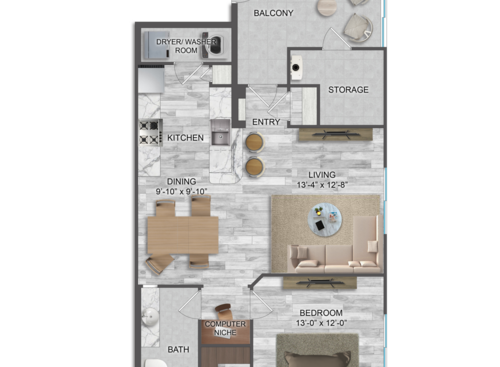 Amalfi: Beds - 1: Baths - 1: SqFt Range - 727 to 727