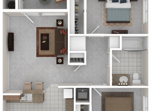 Two Bedroom One Bath: Beds - 2: Baths - 1: SqFt Range - 775 to 775