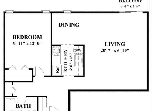 Knollwood: Beds - 1: Baths - 1: SqFt Range - 677 to 734