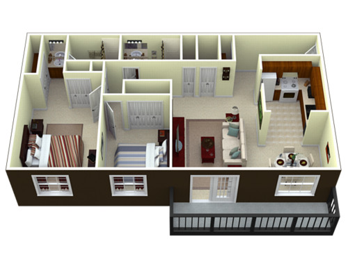 The Breckenridge: Beds - 2: Baths - 2: SqFt Range - 1100 to 1100