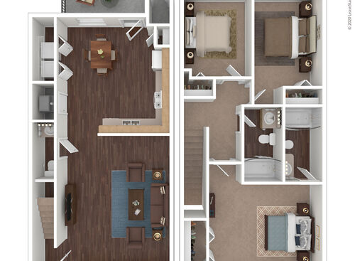 3X2.5 3D Furnished Floor Plan