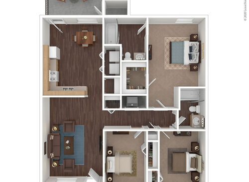 3x2 3D Furnished Floor Plan