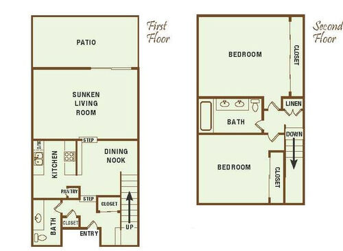 2 Bedroom: Beds - 2: Baths - 1.5: SqFt Range - 1107 to 1107