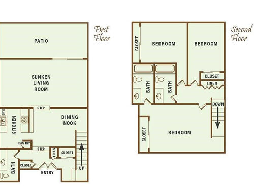 3 Bedroom: Beds - 3: Baths - 2.5: SqFt Range - 1262 to 1262