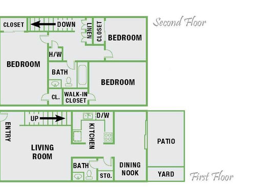Three Bedroom: Beds - 3: Baths - 1.5: SqFt Range - 1075 to 1075