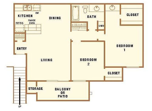 2 Bedroom: Beds - 2: Baths - 1: SqFt Range - 965 to 965