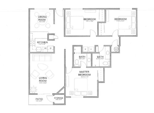 3x2 w/ Den: Beds - 3: Baths - 2: SqFt Range - 1400 to 1400