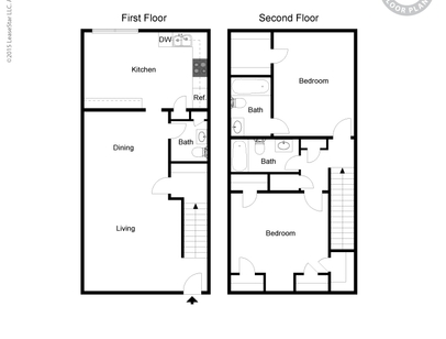 Townhouse 2x2.5: Beds - 2: Baths - 2.5: SqFt Range - 1216 to 1216